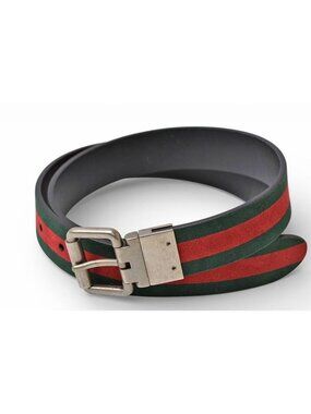 Gucci Belt Reversible 85 Leather Sherry Line Black Green Red